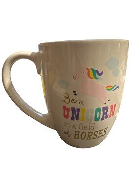 Be A Unicorn In A Field Of Horses Ceramic Mug 16 Oz Pastel Pink Handle Multicolo